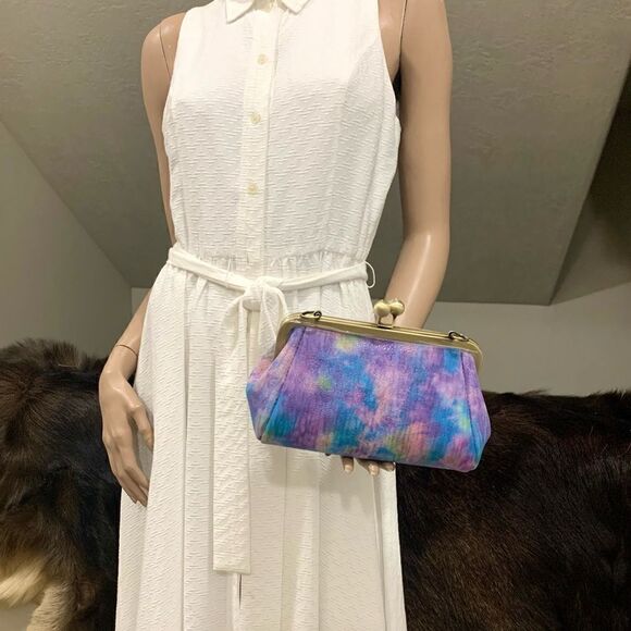 Handmade Genuine Leather Tie-dye Print Kisslock Wristlet/Crossbody & 2 Chains - Picture 11 of 16